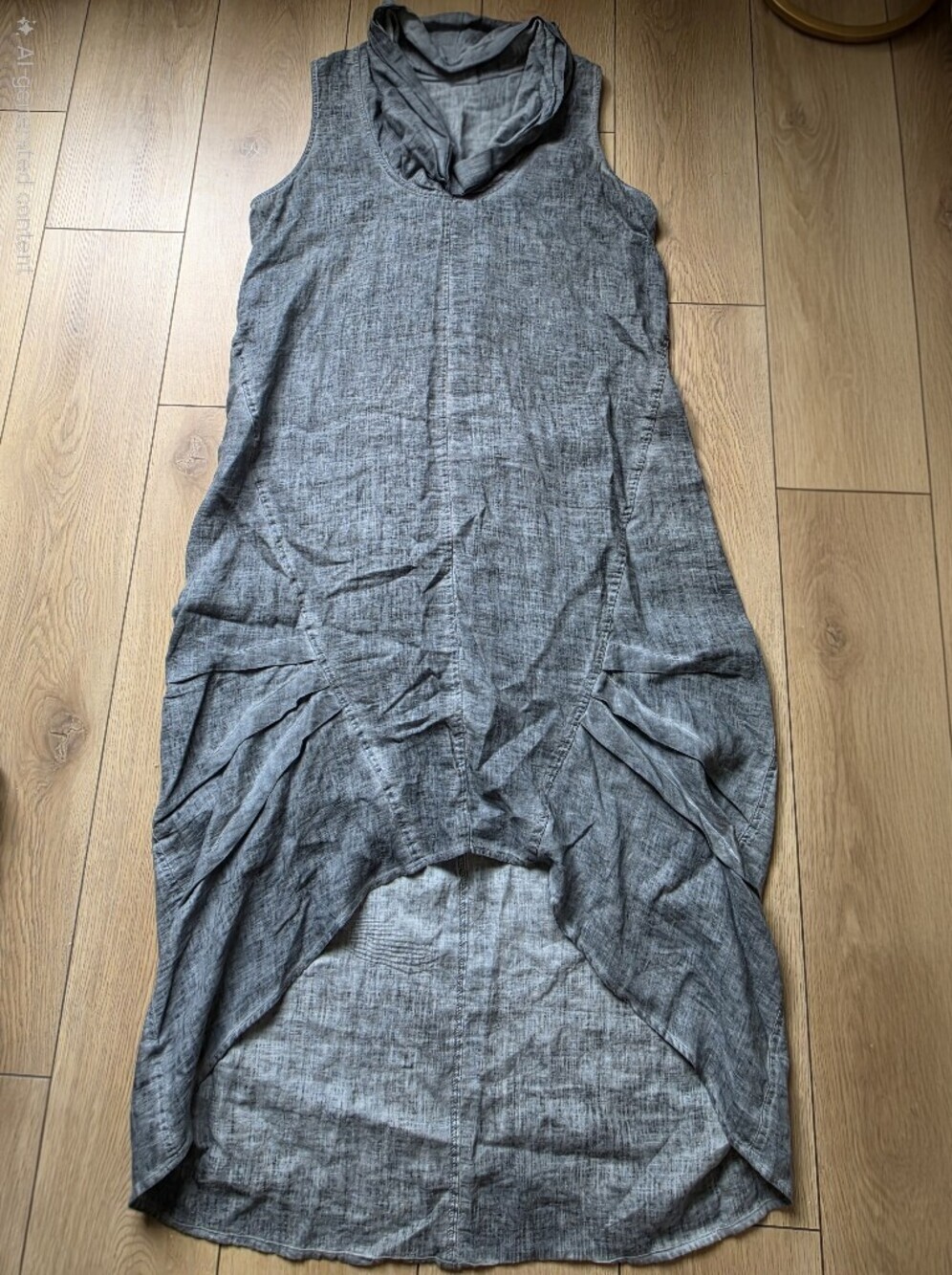 Athena Marie Dyed Asymmetric Grey Cowl Neck Linen Dress, Size L